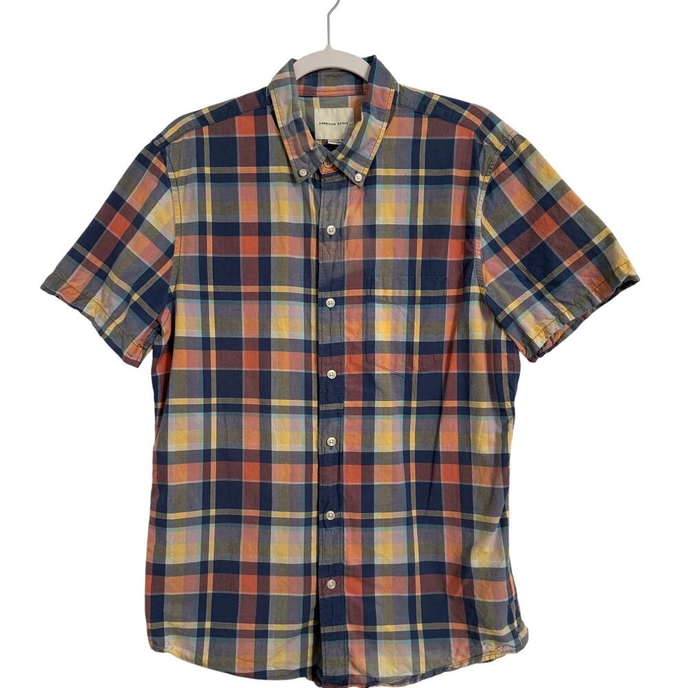 American Eagle Men's Size M Preppy Pastel Plaid Short Sleeve Button Down Shirt